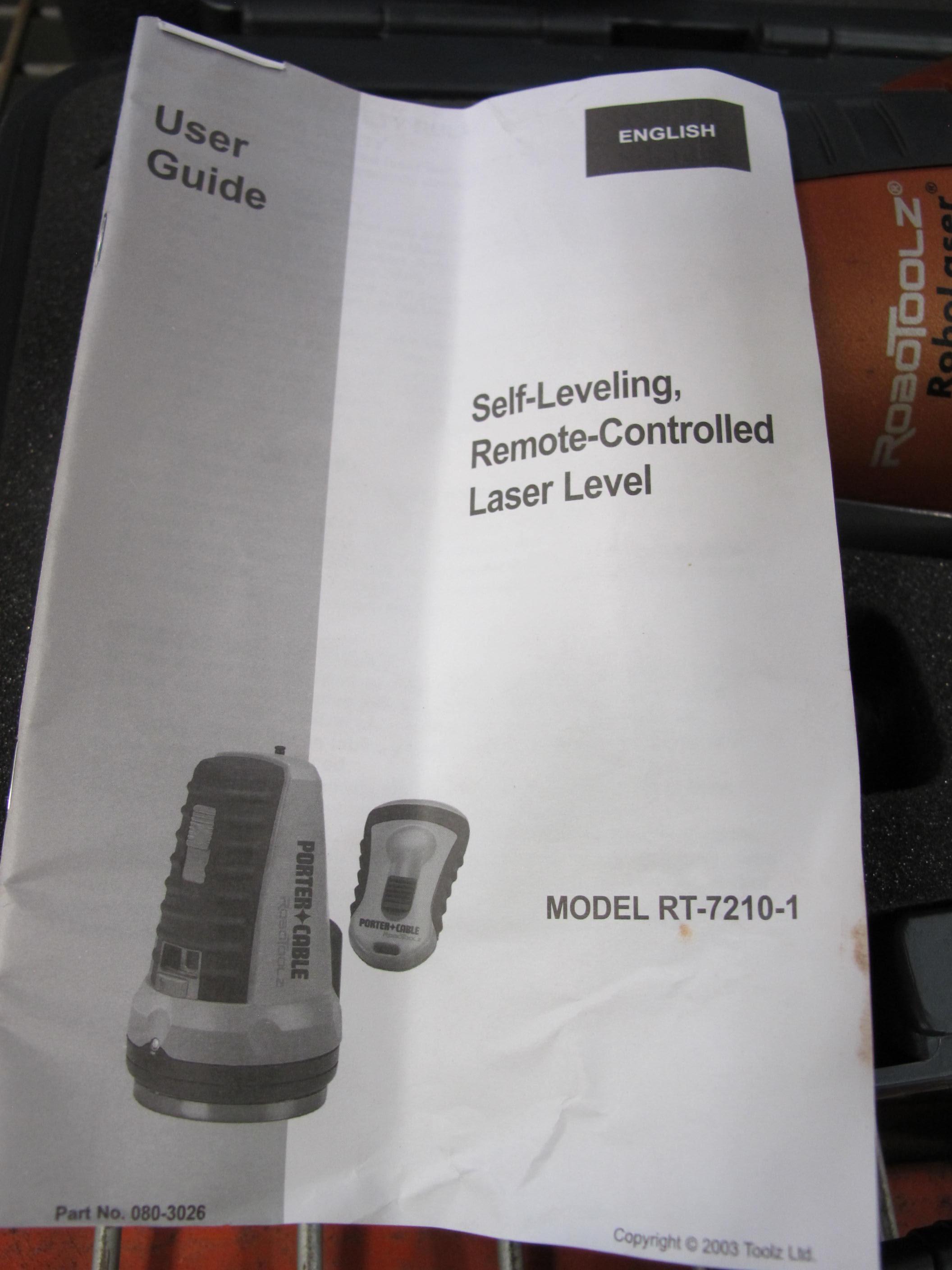 ROBOTOOLZ, SELF-LEVELING, REMOTE-CONTROLLED, LASER LEVEL, MODEL # RT-7210-1. LOADING & HANDLING FEE $5-4002